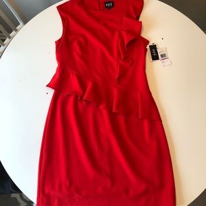 ECI red fitted stretch ruffled dress size 6 new